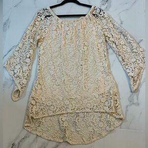 Brontë by Soft Surroundings Crochet Off the shoulder Hi/Low Tunic lined size XL
